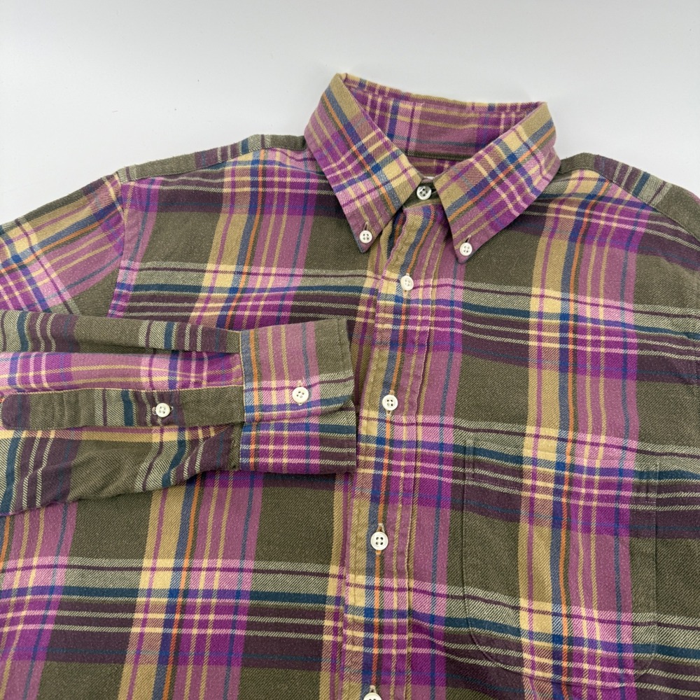 Unionmade Mens Plaid Flannel Button Down Shirt Purple Olive Green Small USA Made